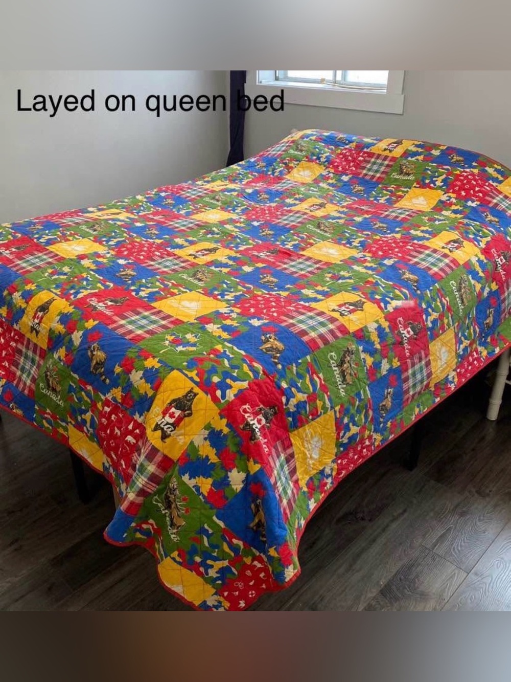 Patchwork Quilt Canada 🇨🇦 themed 🍁 Bears Holding Canada Flag Racoons Moose